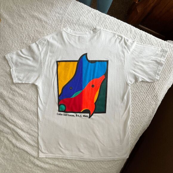 Vintage Cabo San Lucas Dolphin Graphic Tee Mexico Tourist Shirt Y2K Size L - Picture 4 of 11